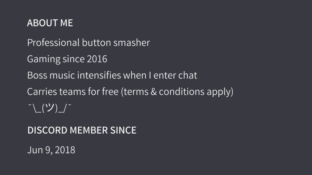 discord bio template